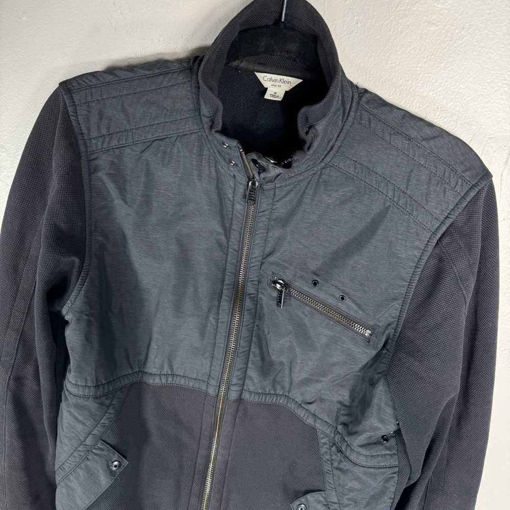 CALVIN KLEIN black utility jacket zip up nylon cotton pockets men small - Picture 3 of 10